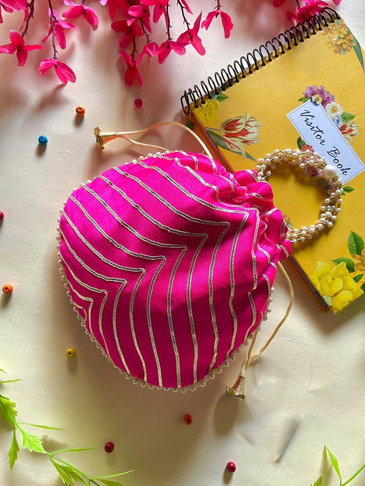 Joban Fashion Pearl Hand Work Potli Bag - Pink