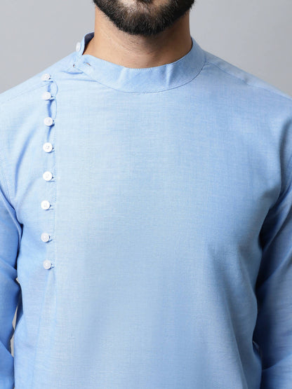 Even Apparels sky Blue Color Pure Cotton Men's Kurta With Side Placket (MMS503)