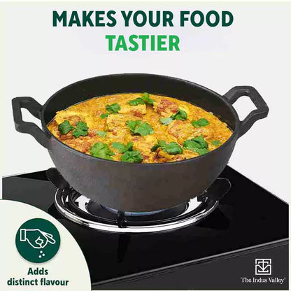The Indus Valley CASTrong Cast Iron Kadai, Pre-seasoned, Nonstick, 100% Pure, Toxin-free, Induction, 21/25cm, 1.7L/3.3kg
