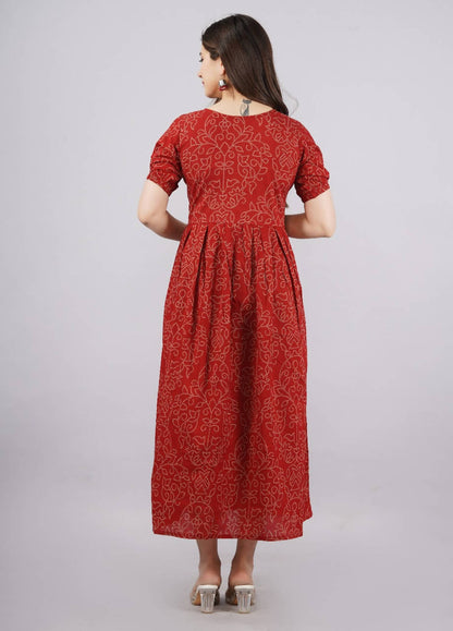 Vamika Red Cotton Printed Party Wear/Casual Wear Kurti