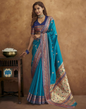 Vastranavya Blue Soft Paithani Silk Saree With Gold Zari Weaving Motifs With Matching Blouse Fabric