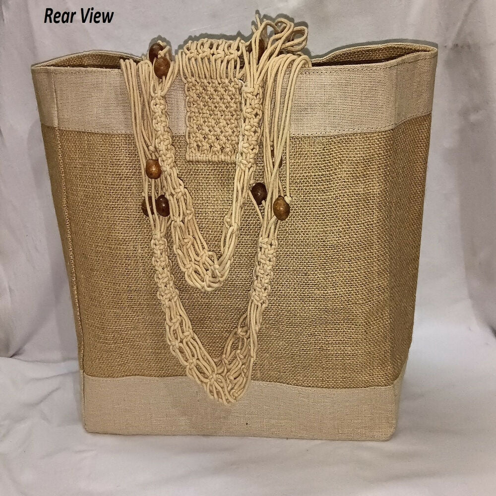 Jute Ladies Fashion Bag with Wooden Beads