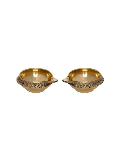 eCraftIndia Set of 2 Gold-Toned Auspicious Handcrafted Brass Diya