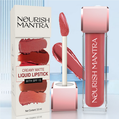 Nourish Mantra Liquid Lipstick Creamy Matte with SPF / Water Proof, Smudge Proof Shade- Spice And Shanti-