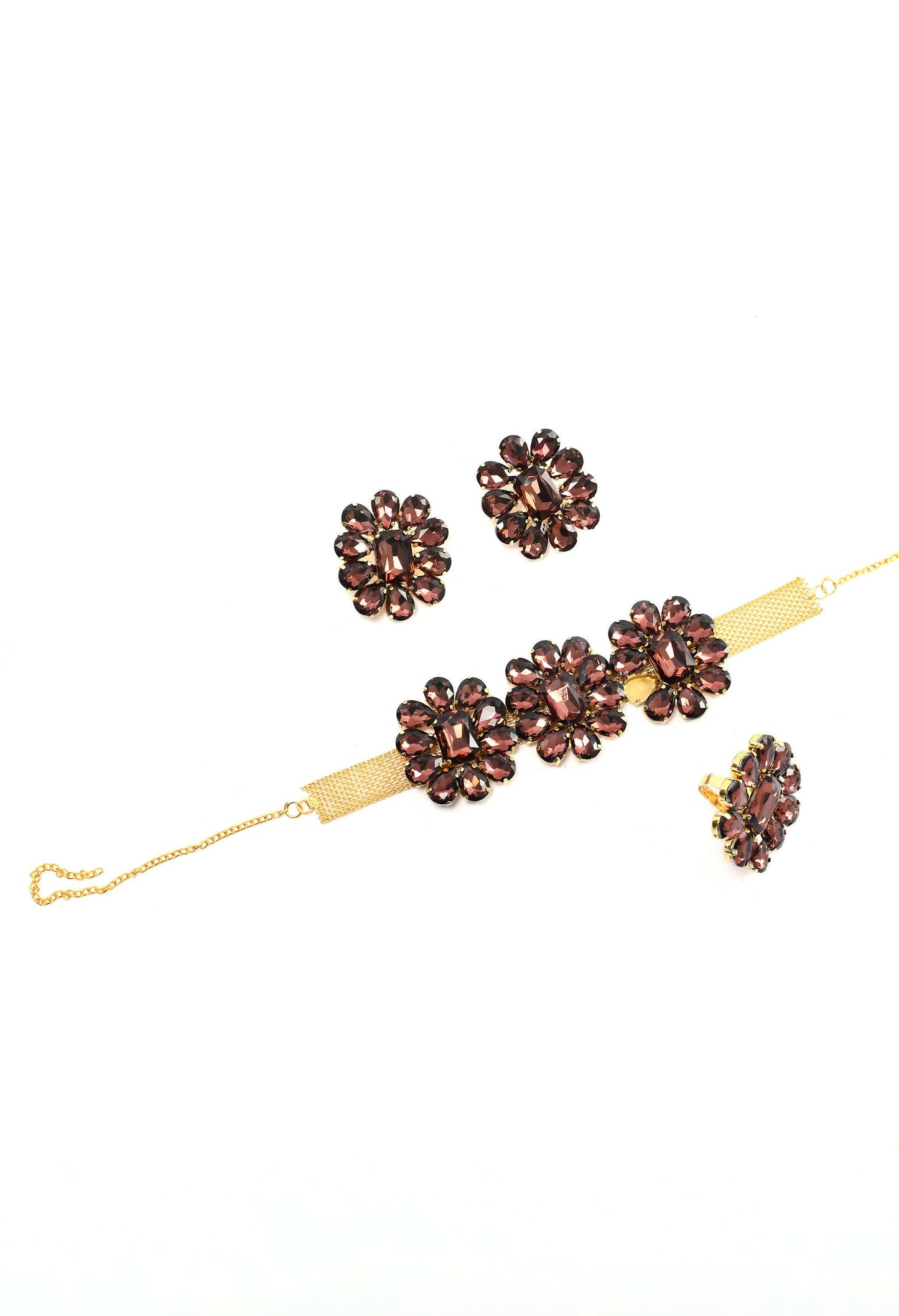 Mominos Fashion Joharkamal Gold-Polished Brass Finish Stone Choker For Women & Girls (Brown)