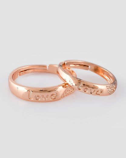 VOJ Stainless Steel Cubic Zirconia Gold-Polished Adjustable Couple Ring Set