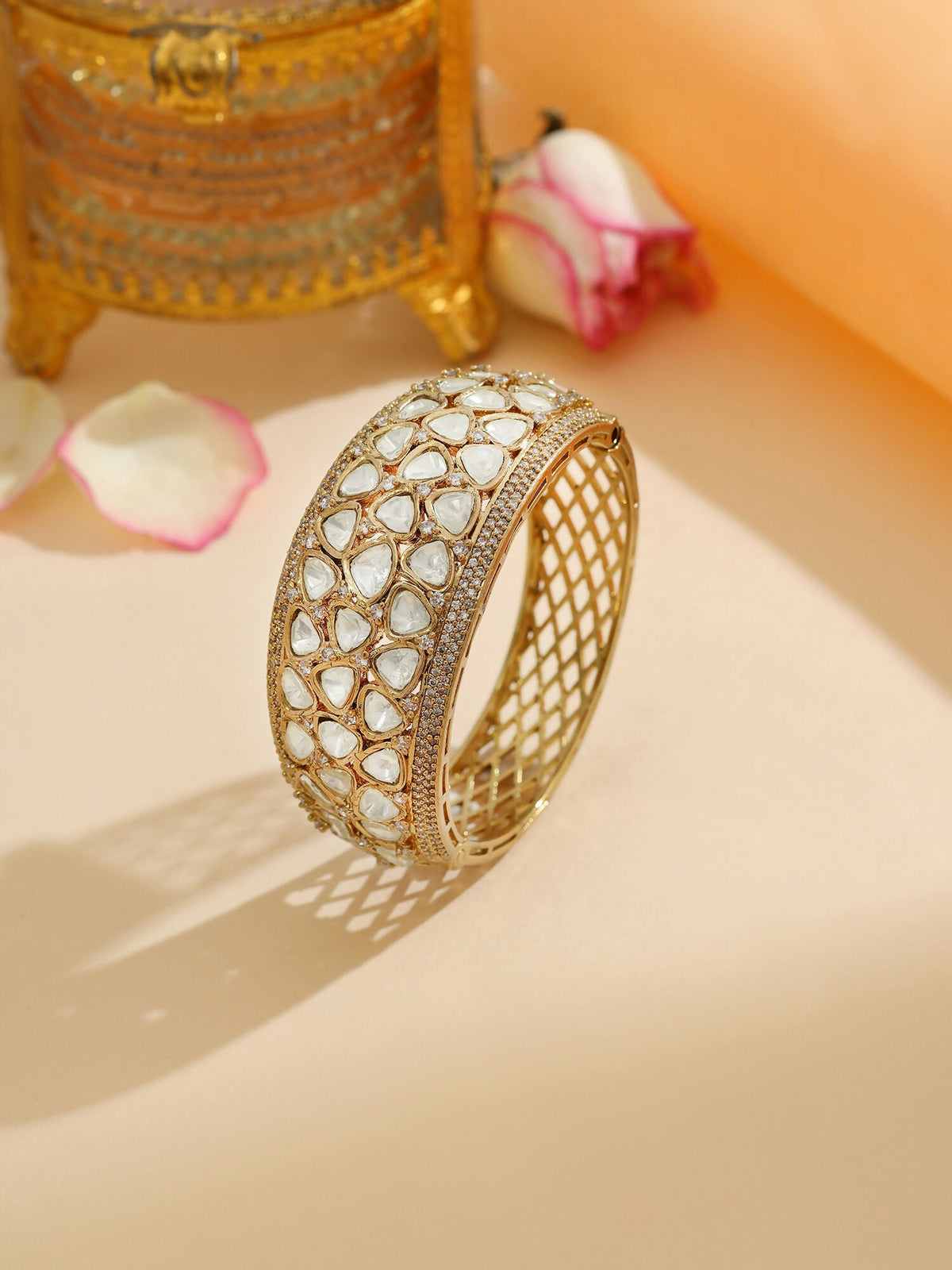 Ruby Raang 22k Gold Polished Kundan Bracelet