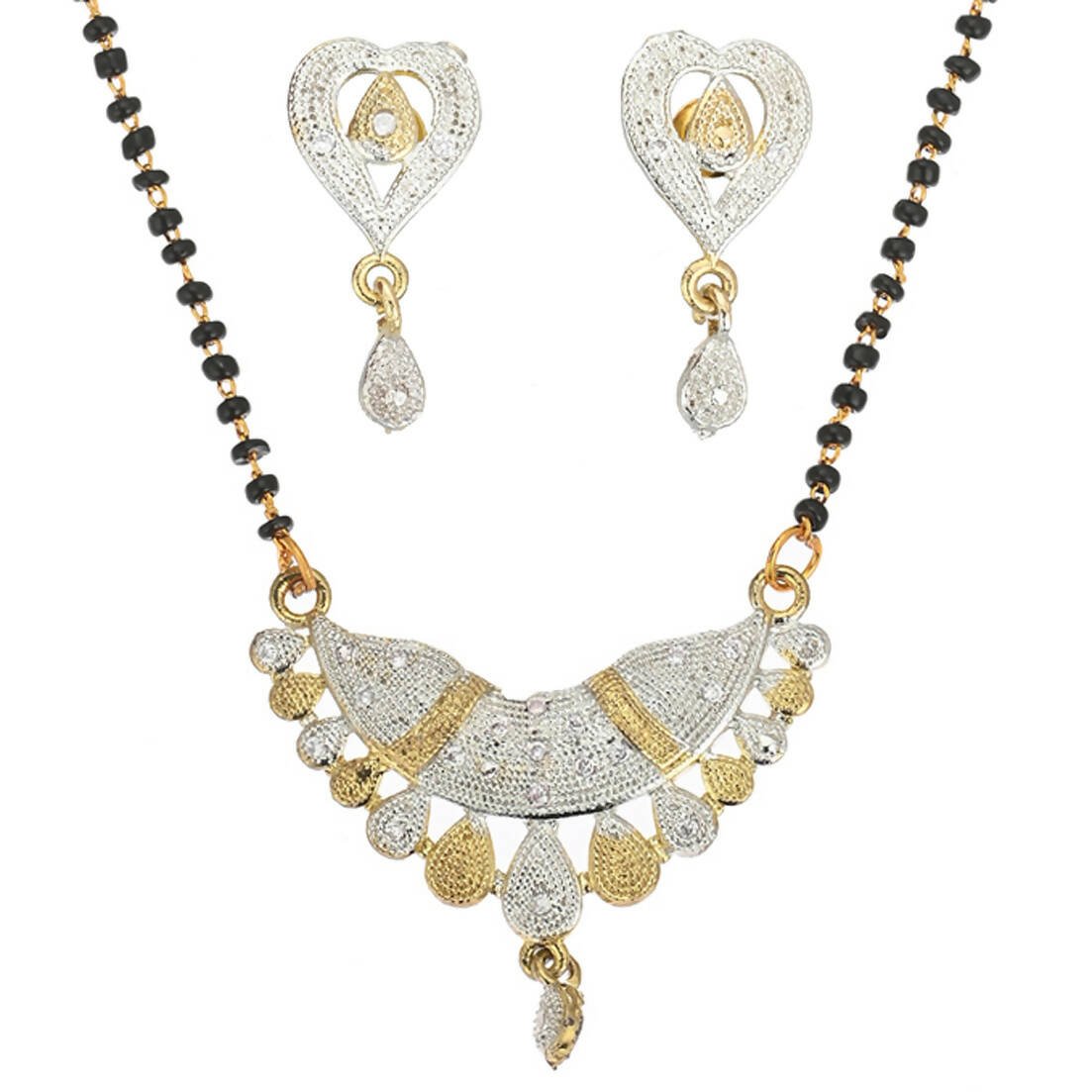 AanyaCentric Gold-Polished Mangalsutra Pendant Earring Set & Silver Plated Anklet