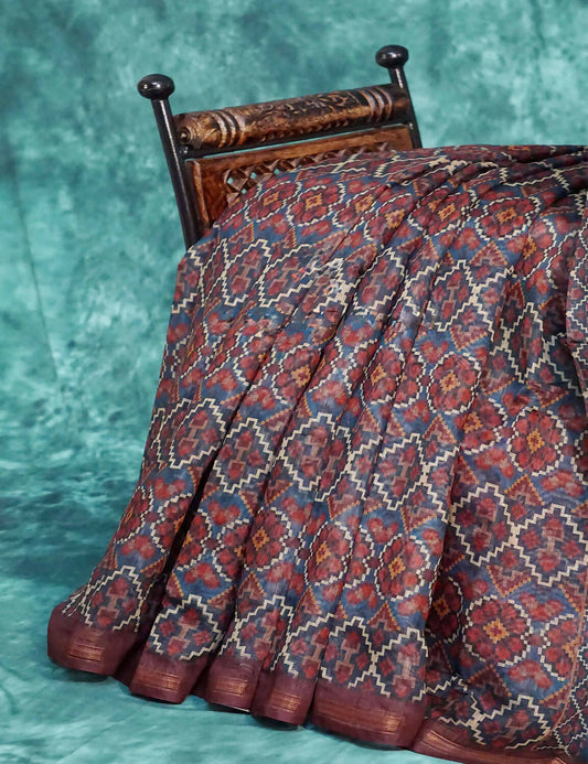 Shades Of Dark Rust Geomatrical Design Semi Chanderi Saree By Gayathri Reddy Designer Studio
