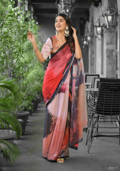 stylish Casual Red Imported georgette Ready to Wear Fancy Saree - Ashwini