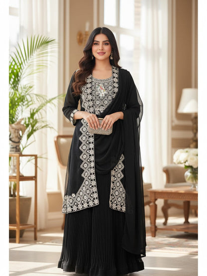 Party wear long gown with pre stitched dupatta