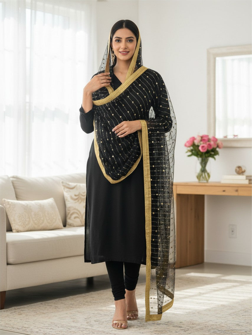 Black foil mirror work dupatta