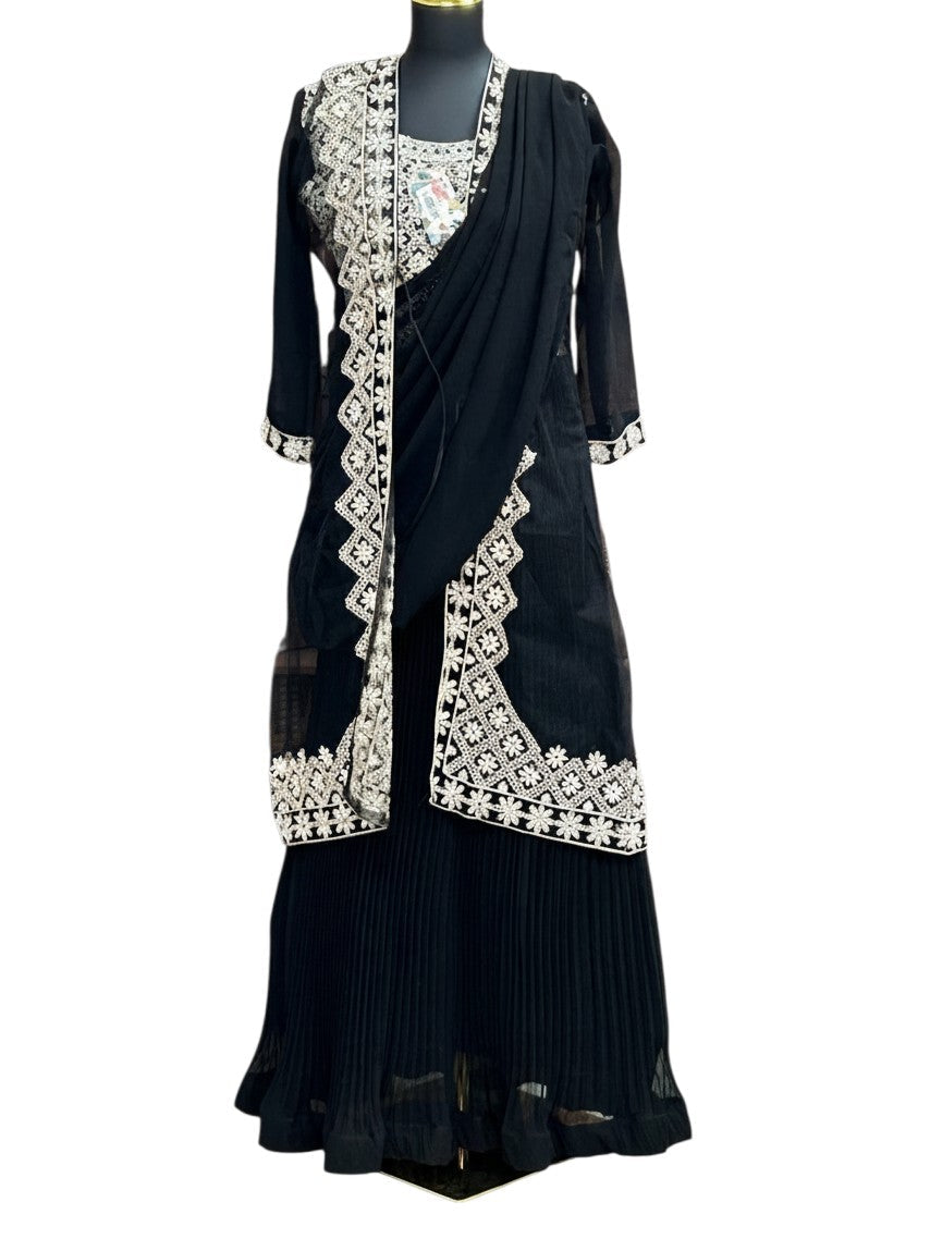 Party wear long gown with pre stitched dupatta