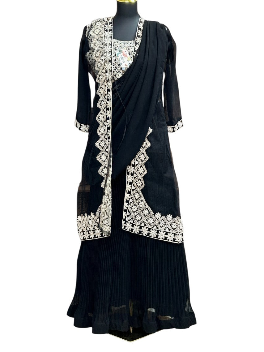 Party wear long gown with pre stitched dupatta