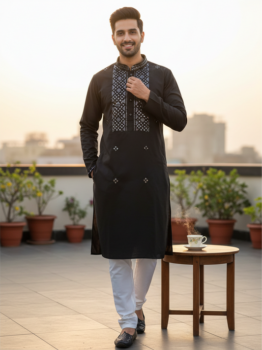 Silk kurta pajama set with mirror work
