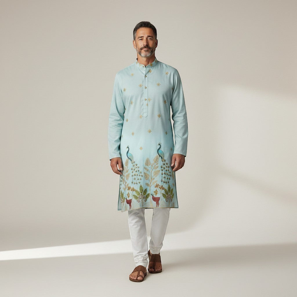Embroidered Peacock Kurta With Pants