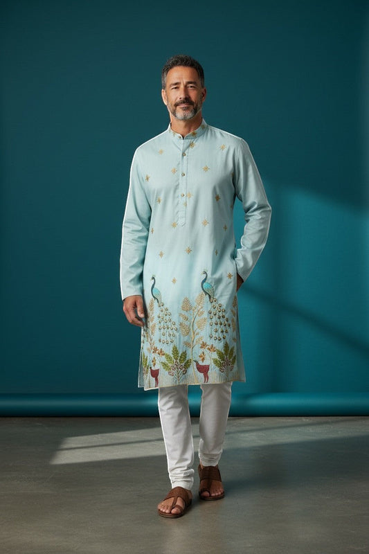 Embroidered Peacock Kurta With Pants