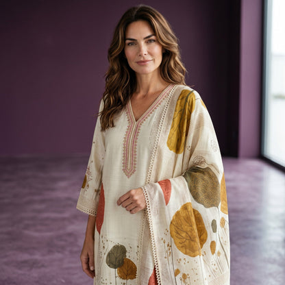 Botanical Print Kurta Set With Dupatta