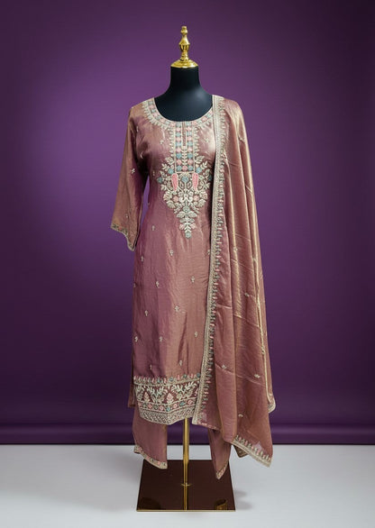 Embroidered Silk Kurti Pant Dupatta Set