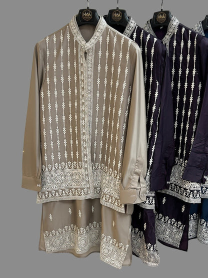 Traditional Embroidered Kurti Set for Men