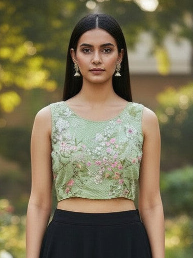 Light green boat neck blouse