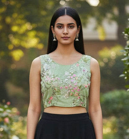Light green boat neck blouse