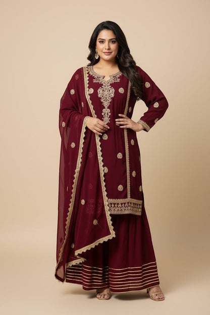 Plus Size: Traditional Embroidered Kurti Sharara Set