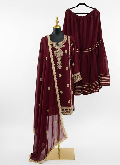 Plus Size: Traditional Embroidered Kurti Sharara Set
