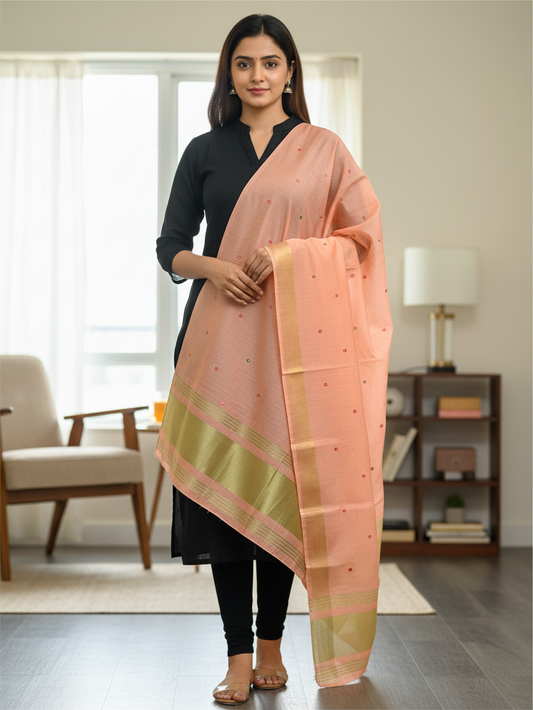 Cotton silk dupatta with small mirrors