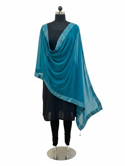Peacock blue dupatta with sequin border