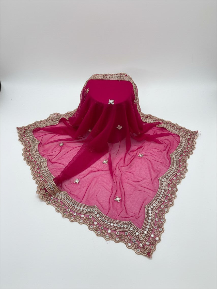 Mirror work dupatta: dark pink