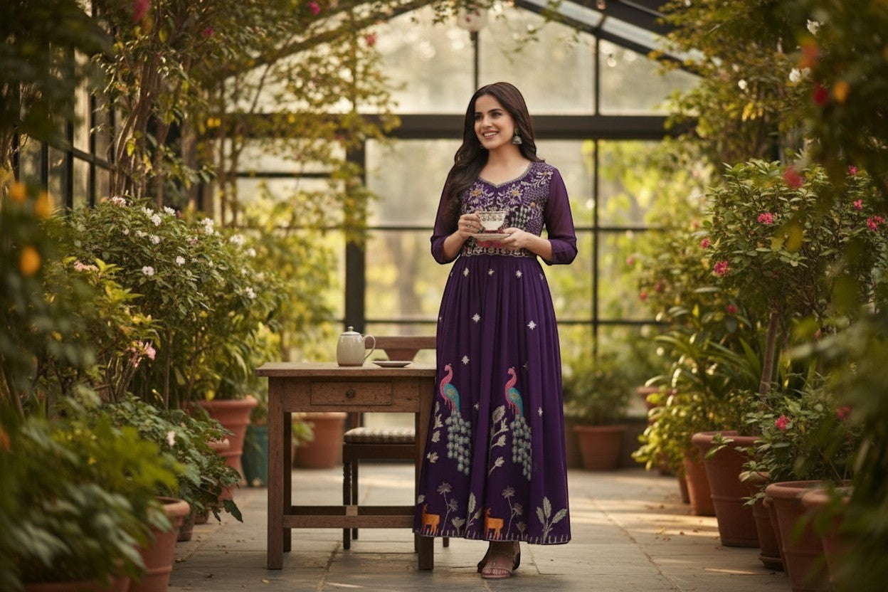 Embroidered Peacock Anarkali Gown