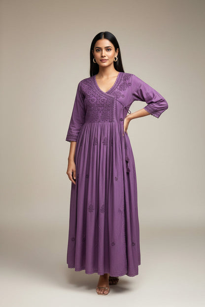 Embroidered Wrap Style Maxi Dress