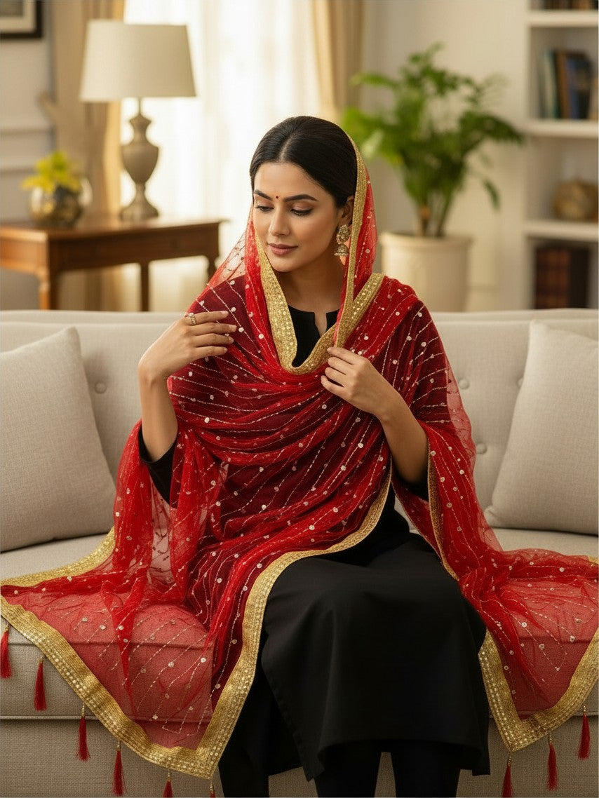 Red net dupatta