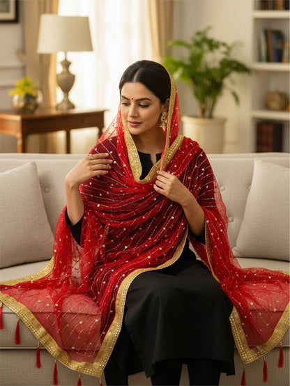 Red net dupatta
