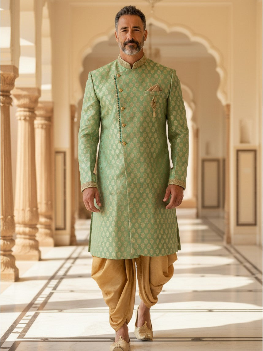Sherwani with golden dhoti pant
