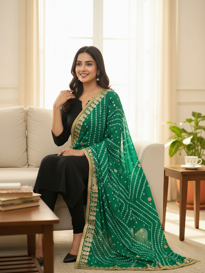 Sea green Bandhani dupatta