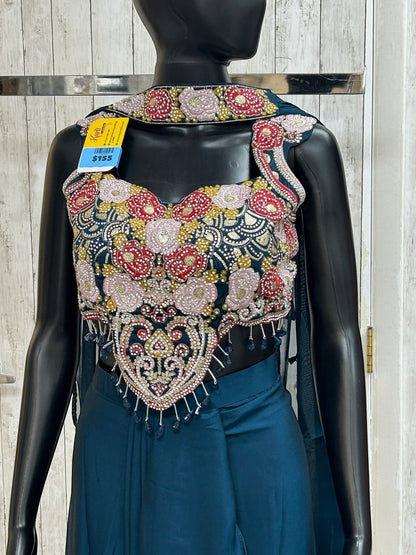 Embellished Crop Top and Skirt Set