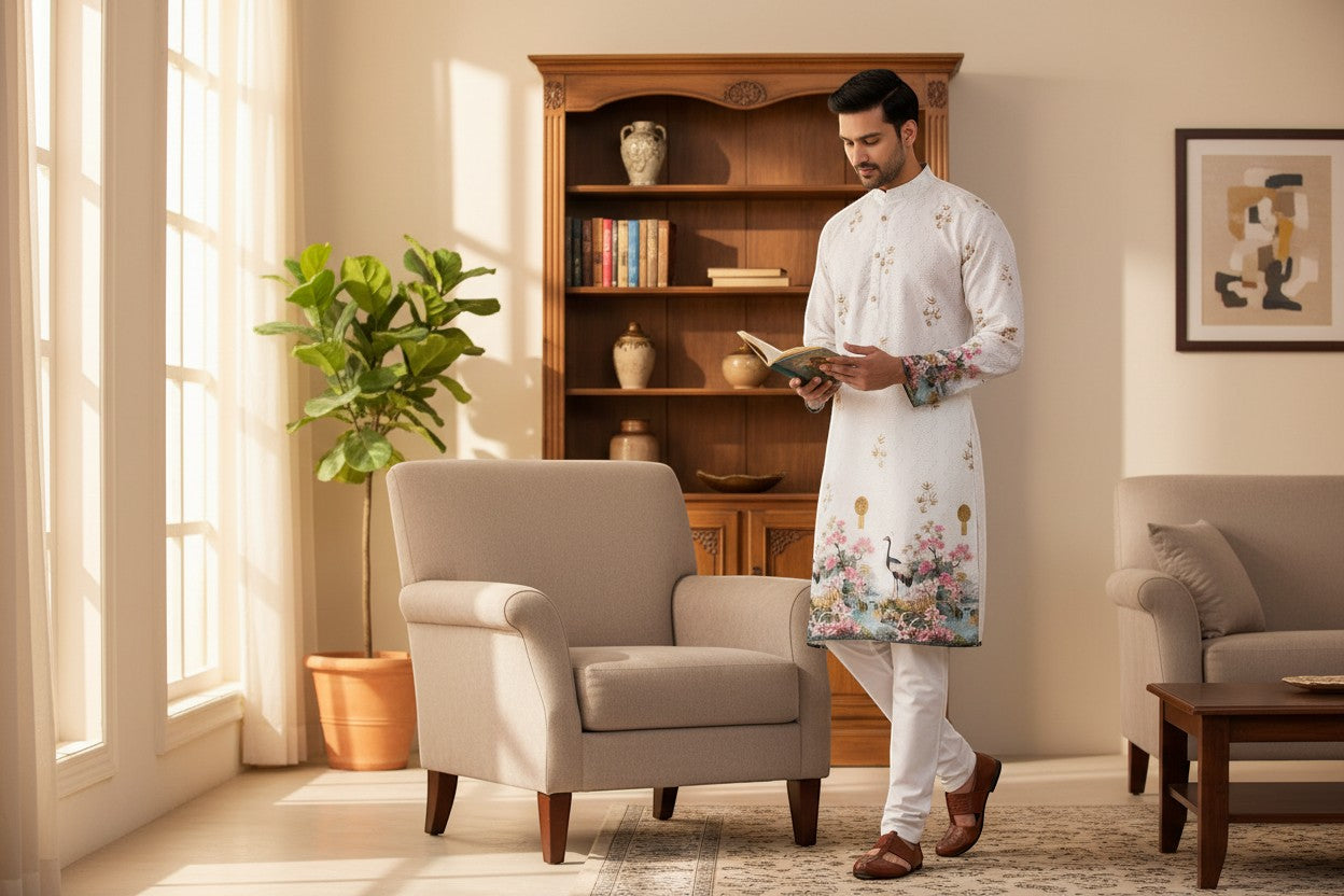 Embroidered Kurta With Printed Accents