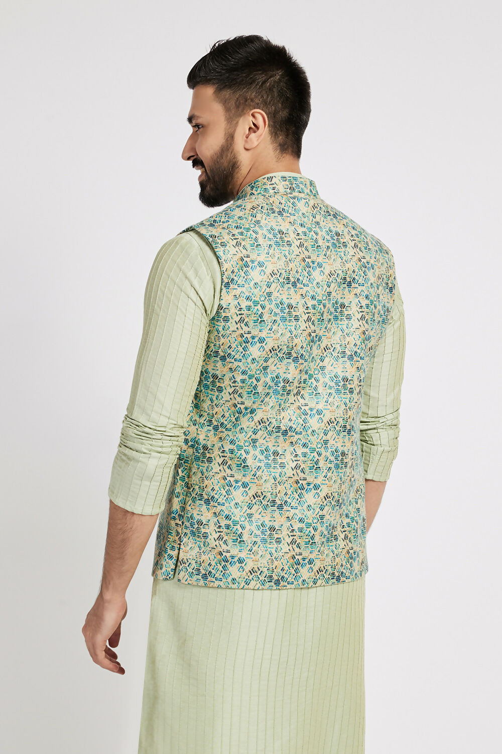 Ethnic India Blue Bundi Men's Jacket Geometric Polyester