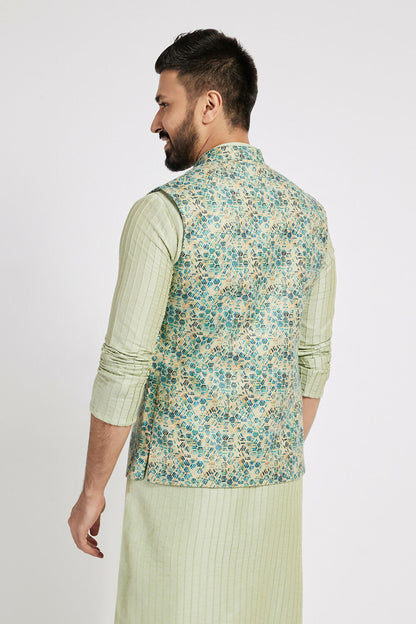 Ethnic India Blue Bundi Men's Jacket Geometric Polyester