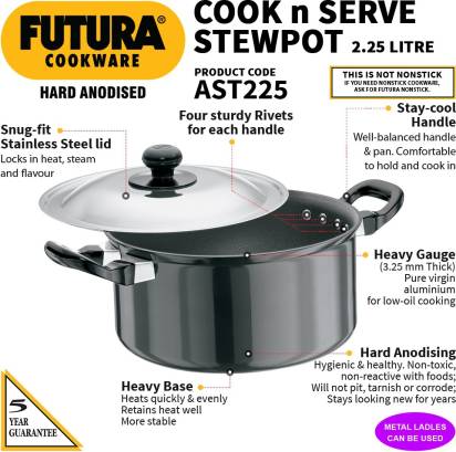 Hawkins Futura Hard Anodized Cook-n-Serve Stewpot 2.25 L with Lid (AST225)