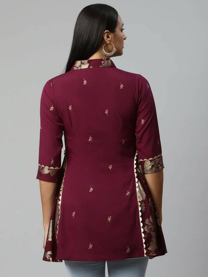 Ahalyaa Women Wine Crepe Printed Tunic