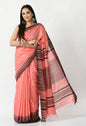 Mominos Fashion Moeza Gajari Pink Bhagalpuri Handloom Silk Black Temple Border Saree with unstitched Blouse piece