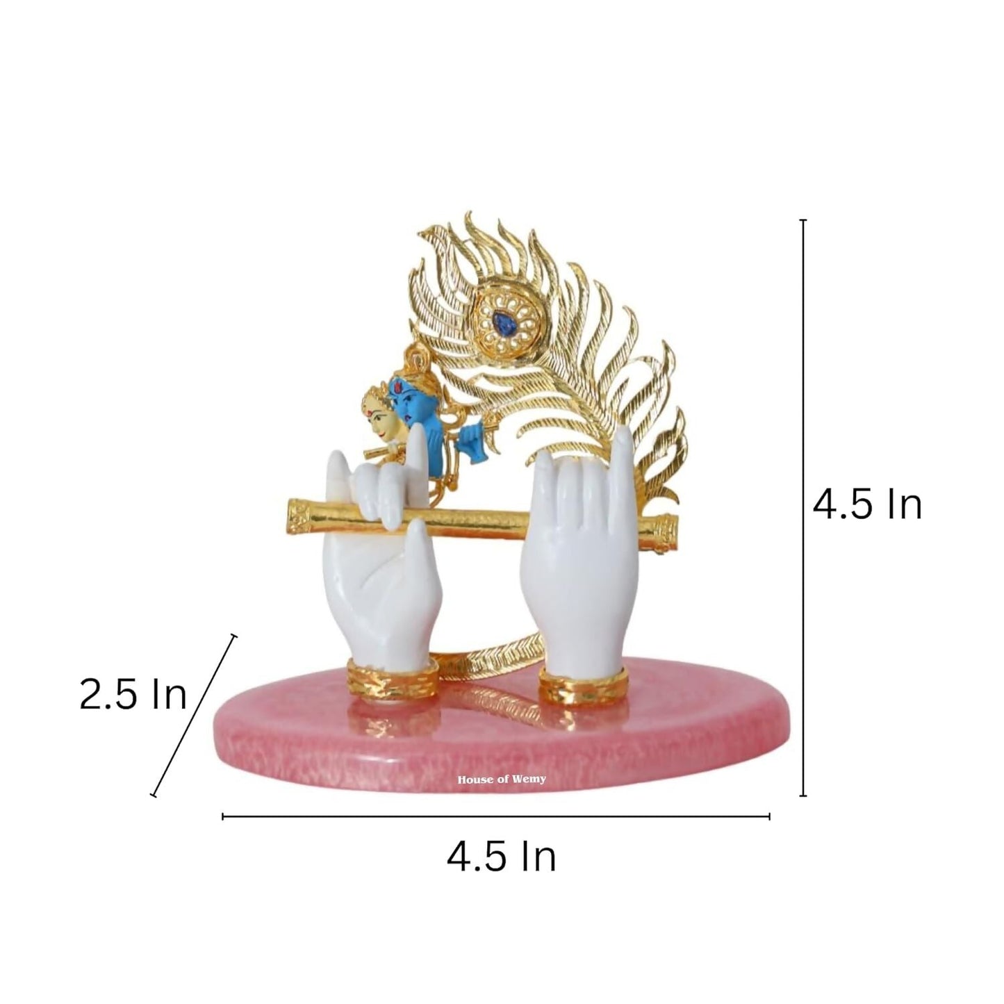 House Of Wemy Gold-Polished Lord Krishna Hands Idol with Flute, Face and Pecock Feather