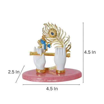 House Of Wemy Gold-Polished Lord Krishna Hands Idol with Flute, Face and Pecock Feather