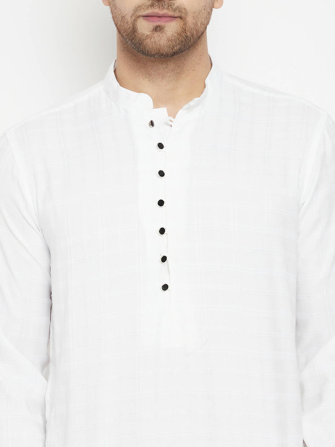 Even Apparels White Viscose Long Men's Kurta With Band Collar