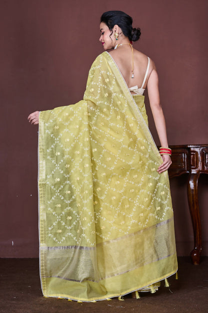 Morchari Yellow Cotton Chanderi Embroidery Saree Unstitched Blouse
