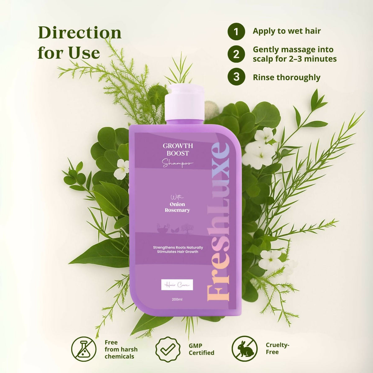 FreshLuxe Growth Boost Shampoo Hair-Fall Control Cleanser Onion & Rosemary