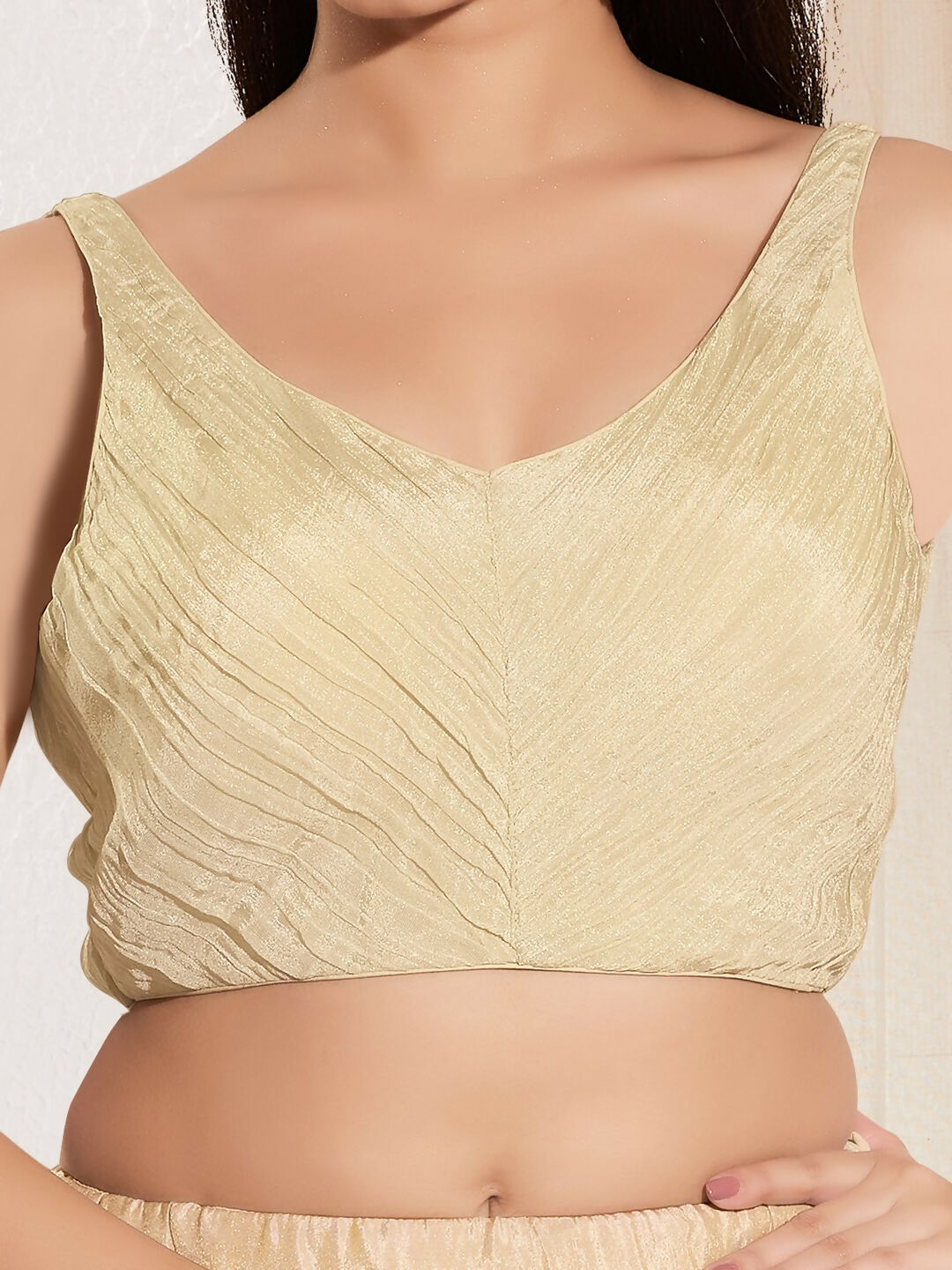 Joban Fashion Cream Tissue Padded Blouse With Sweetheart Neck Sleeveless